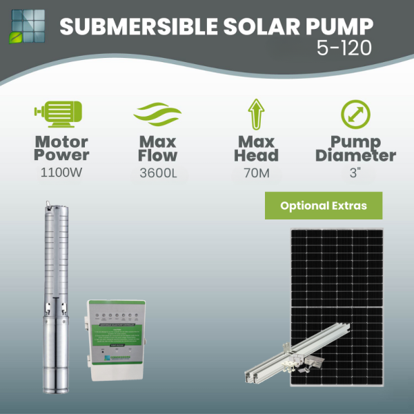 Submersible Solar Pump 5-120 | Centrifugal 3" | 5,000l/hr | Max Head 120m | 72V