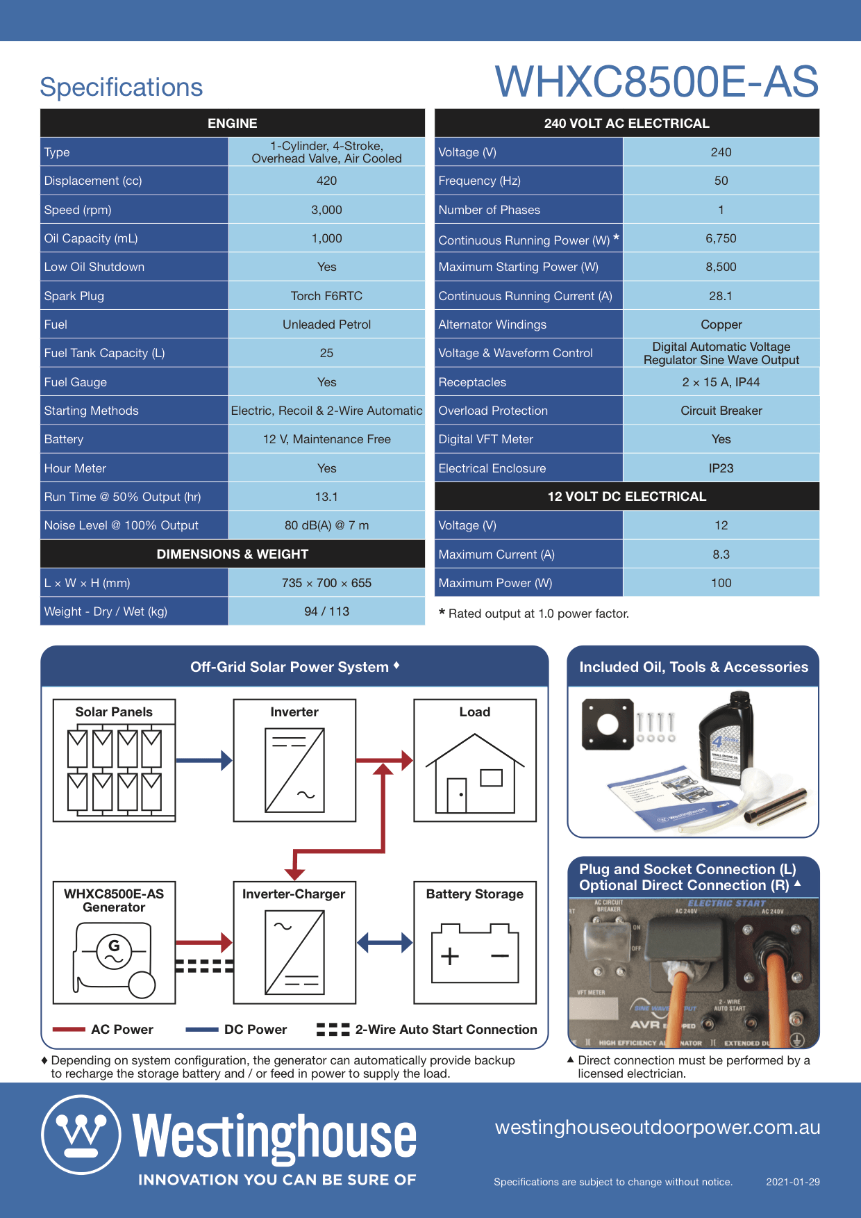Westinghouse 8500E Spec Sheet