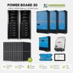 Commodore Power Board 30 three phase off-grid solar system with 30kVA inverter capacity, 60kWh battery storage and 30.4kW solar array