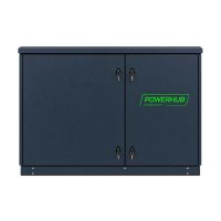 Commodore Power Hub Elite off-grid power system with closed, lockable cabinet doors.